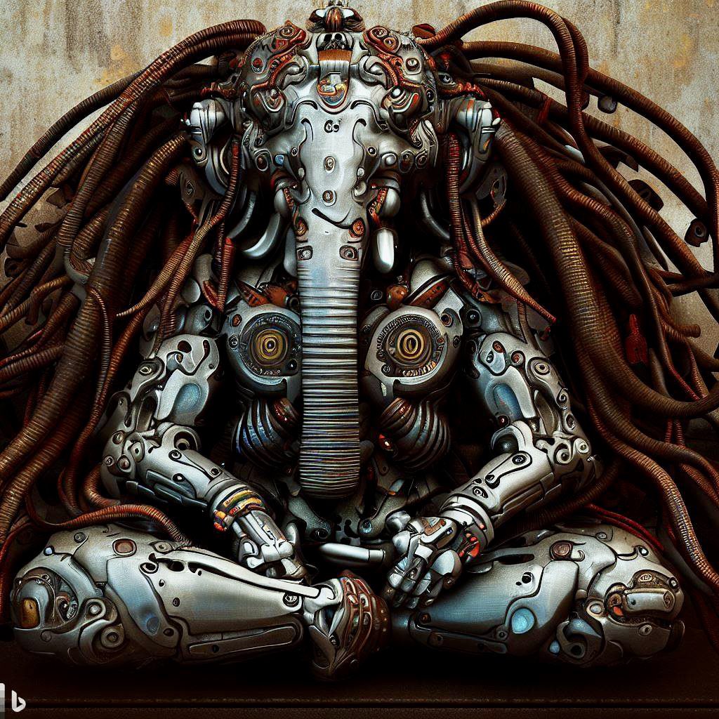 369daedalus's tweet photo. Biomechanics: Ganesha x6
#AI #AIart #AIArtwork #dalle2 #bingimagecreator #aiartcommunity #Giger #biomechanic #robot https://t.co/U96WPq59mw