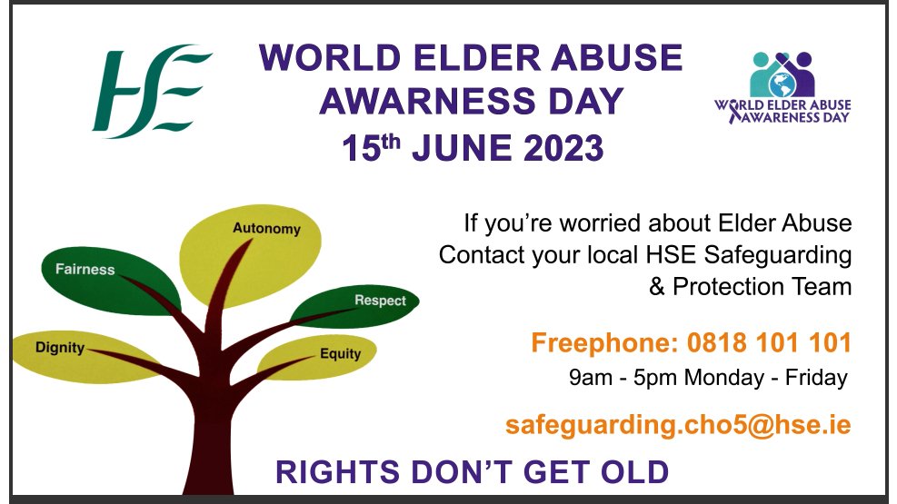 Today is World Elder Abuse Awareness Day! Are you aware? Do you know your rights? RIGHTS DON'T GET OLD. #WorldElderAbuseAwarenessDay <a href="/SouthEastCH/">HSE/SECH (now part of HSE Dublin and South East)</a> <a href="/safeguardingire/">Safeguarding Ireland</a> <a href="/Safeguarding_ie/">HSE National Safeguarding Office</a>