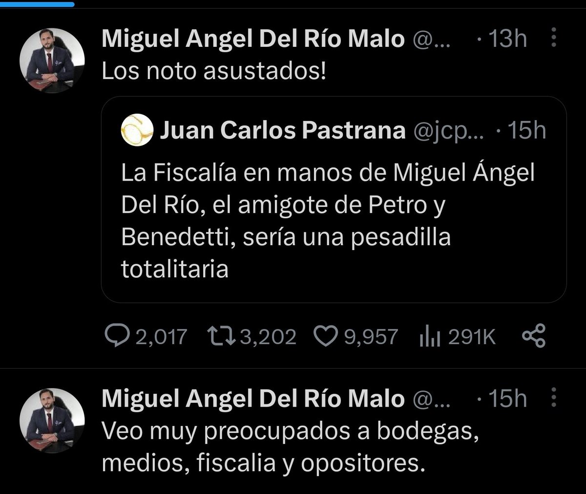 @migueldelrioabg junio14 muy feliz  y con mucho #sarcasmo. 

Se le volteó la arepa pocas horas despues.
Ahora el #cobarde no aparece. 
Será q se voló?
@FiscaliaCol @PGN_COL @PoliciaColombia @CNNEE @RevistaSemana @VickyDavilaH @MAndreaNieto @eltablazo_col