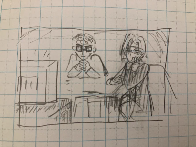 昔描いた真剣にテレビ観てるチョ出てきた