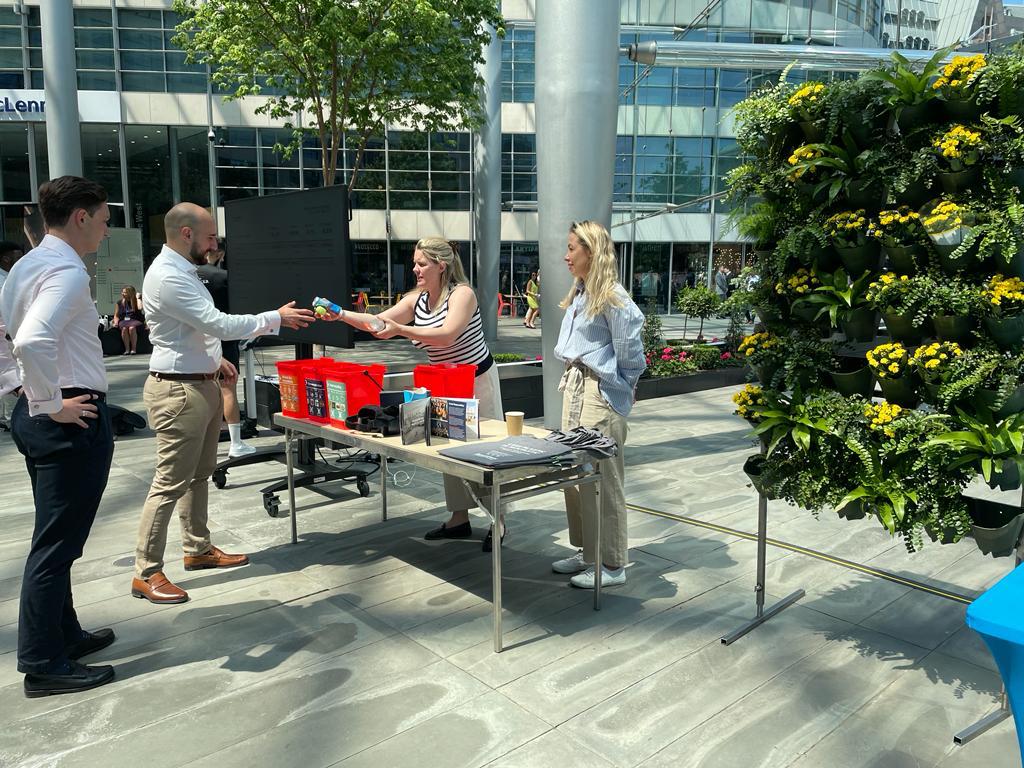 BioCollectors's tweet photo. We were at Tower Place in the glorious sunshine yesterday with Bywaters to talk about all the amazing things we convert your food waste into! From biogas &amp; electricity to fertiliser, food waste helps sustainably power thousands of homes every year. #themoreyouknow #sustainability https://t.co/DIFLCbuNlU
