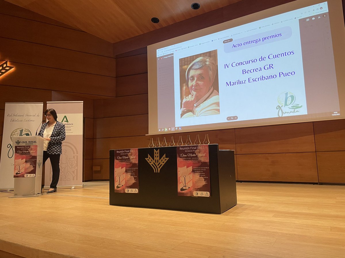 BECREAGR's tweet photo. Inauguración de las Jornadas finales d bibliotecas escolares 2023, III Edición de los Premios Elena Martín Vivaldi y entrega de premios Concurso de Cuentos de Mariluz Escribano. @RemediosSanchez @MariaJoseBaza @Patricia_Pozo_ @EducaAnd @JuntaGranada @Cajaruralgr @paquigargar https://t.co/aY93c16TUY