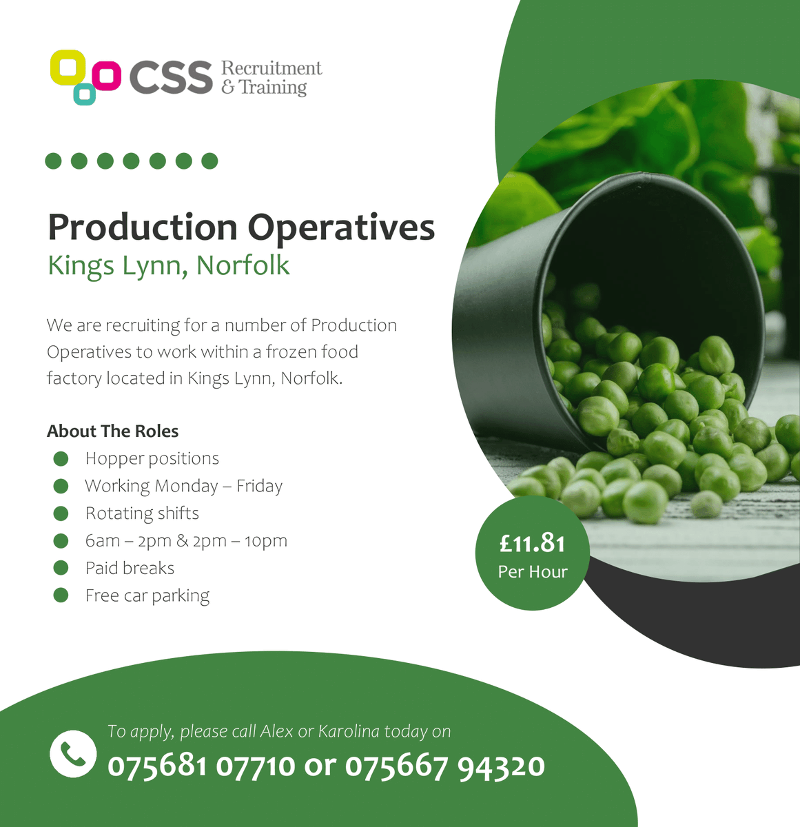 𝐖𝐄 𝐀𝐑𝐄 𝐑𝐄𝐂𝐑𝐔𝐈𝐓𝐈𝐍𝐆‼️

👉 Production Operatives
💷 £11.81 per hour
📍 Based in Kings Lynn, Norfolk

📱 To apply, please call Alex or Karolina today on 075681 07710 or 075667 94320!

#Jobs #JobSearch #ProductionOperatives #IndustrialJobs #NorfolkJobs #JobHunt