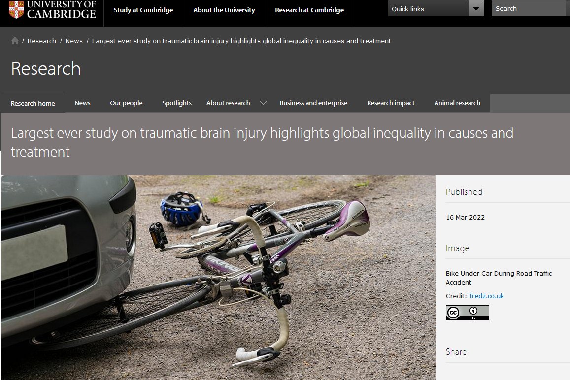 Just saw this press release from Cambridge. A study of brain injury, concluding that most happen from people falling over, and with no reference at all to cycling, and what image do they use to illustrate the topic...?