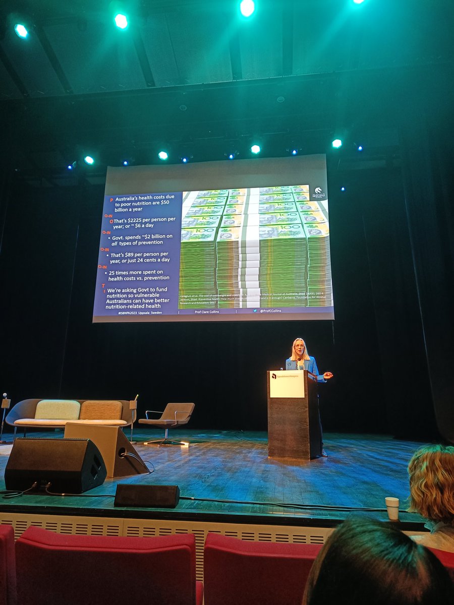 Australia spends $6 per person per day on health care costs VS only 24 cents on prevention. That's 25 times more 🤯 <a href="/ProfCCollins/">Laureate Prof Clare Collins AO</a>  #isbnpa2023