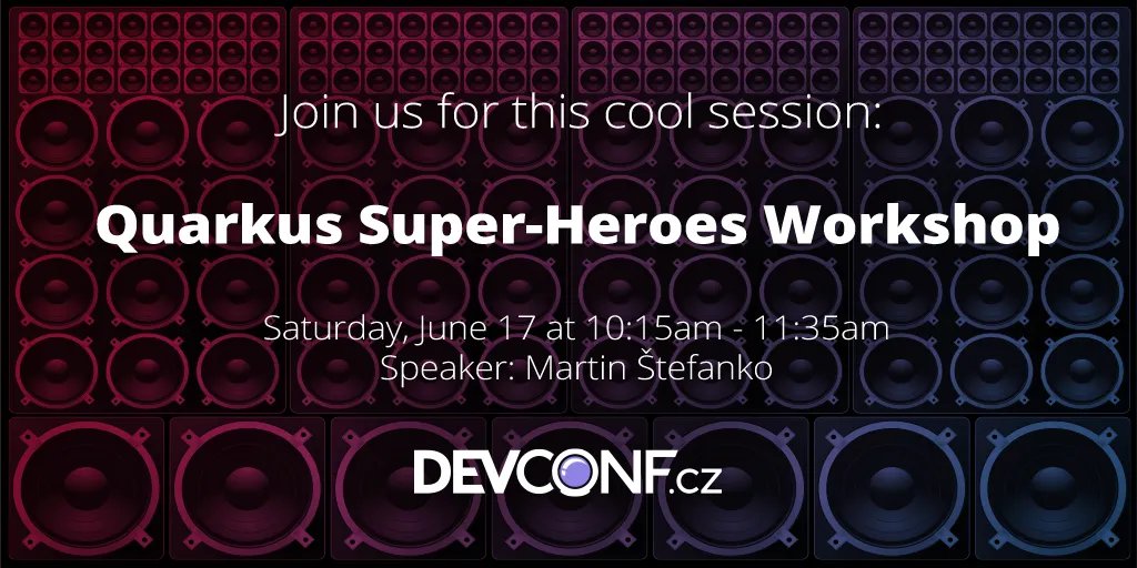 QuarkusIO's tweet image. Check out &quot;Quarkus Super-Heroes Workshop&quot; by Martin Štefanko at DevConfCZ

buff.ly/42mjZvT

#quarkusworldtour #devconf_cz