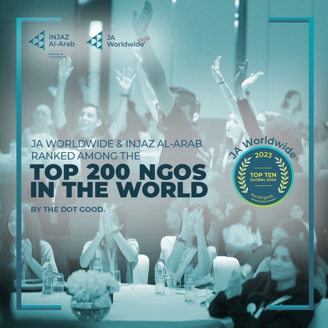 INJAZAlArab's tweet photo. Congratulations to INJAZ Al-Arab’s network for being ranked by The Dot Good and for the ninth year in a row in the top 200 NGOs worldwide for the social, economic,and humanitarian impact they deliver.@JAWorldwide has been ranked as a Top Ten global SGO for five consecutive years. https://t.co/1bZSXXMoyP
