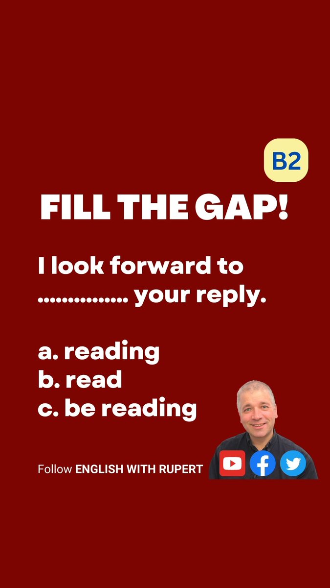 #Englishquiz
Which word fills the gap?
This is a B2 level question (Upper Intermediate/IELTS 6.0)
Good luck!

P.S. This will be useful learning in preparation for the 'Big Quiz' on my YouTube channel this Saturday! 😀

#Englishgrammar #EnglishLanguage #LearnEnglish
