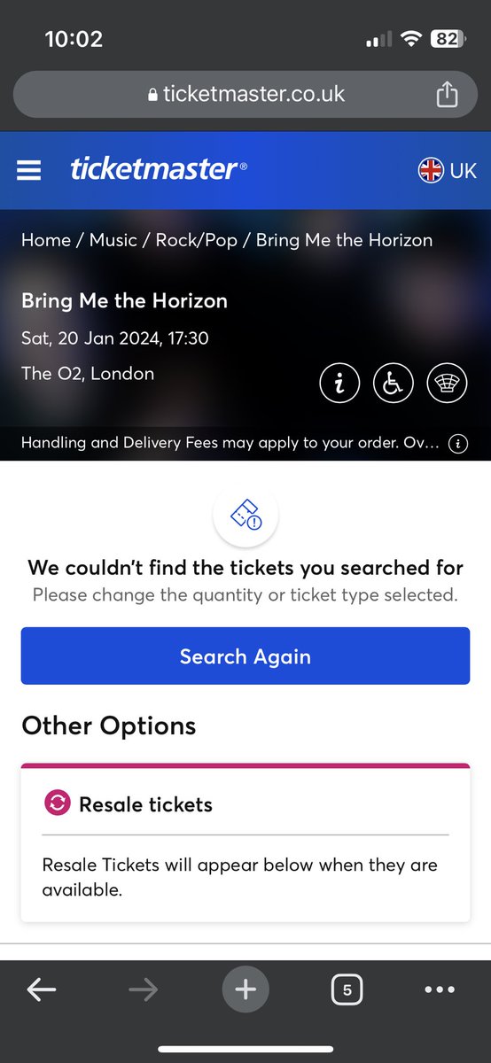 Anyone else getting this when trying to get standing tickets for Bring me the horizon on pre sale? #BringMeTheHorizon #Presale #o2