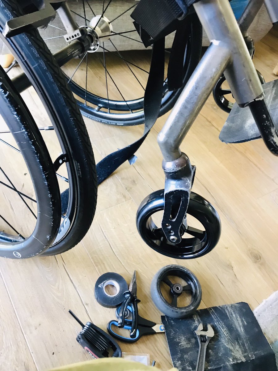 Zen &amp; the art of wheelchair maintenance.  Getting ready for <a href="/Marathonchamp/">Richard Whitehead MBE Founder of TRWF</a> Run with Rich 5k  charity push this Sunday.
