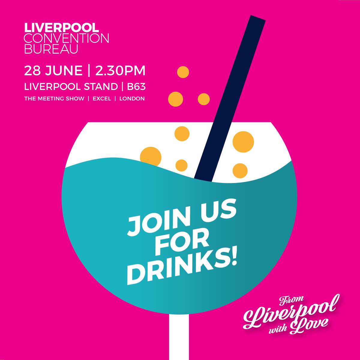 MeetLiverpool's tweet photo. Join us for drinks at @MeetingsShow🥂

We'd love to have you join us and our wonderful #TeamLiverpool partners on #StandB63 for some drinks on Day 1!

📆 28th June 2:30pm
📍 @ExCeLLondon https://t.co/dBwo0xKMcQ