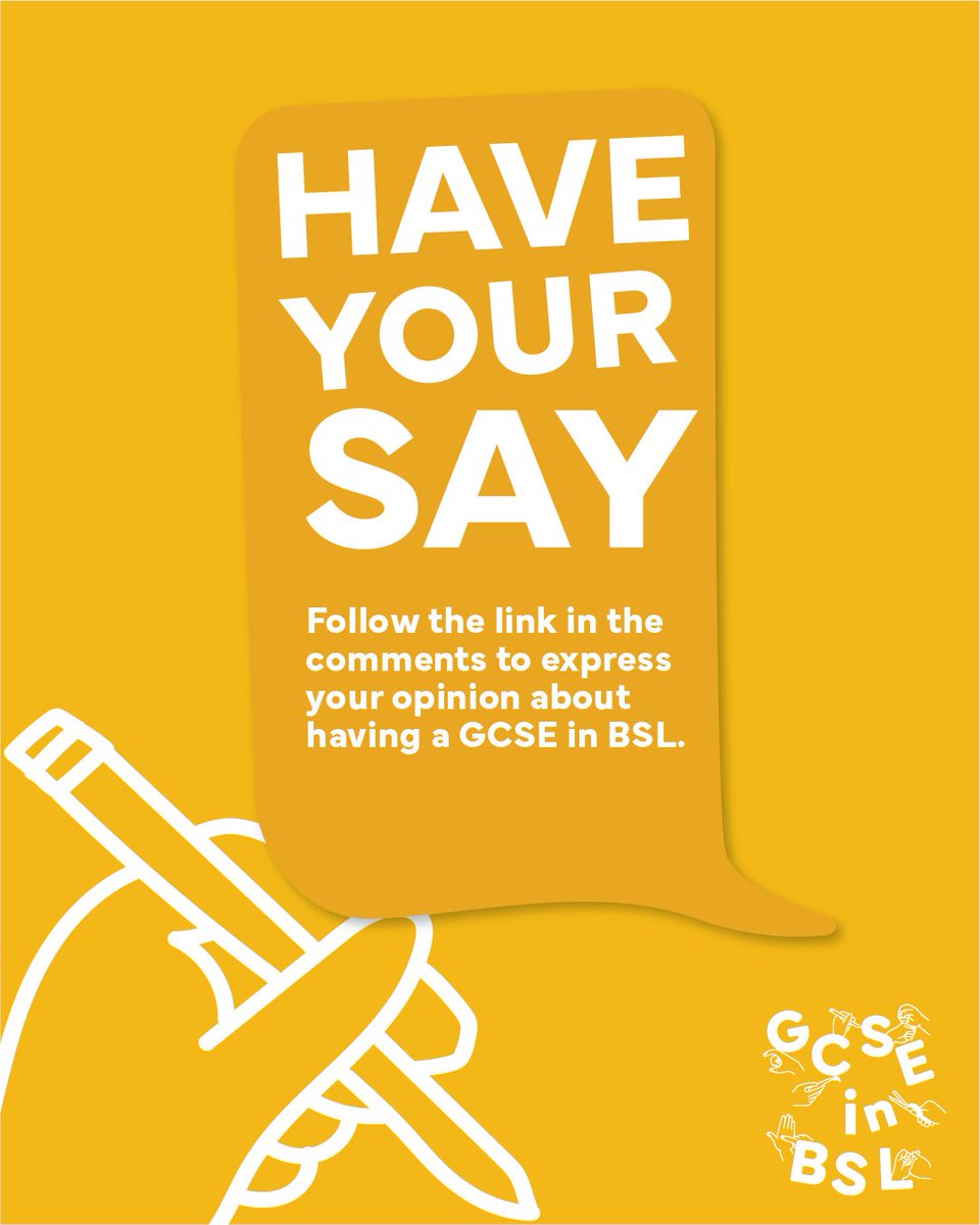 SignatureDeaf's tweet image. The British Sign Language GCSE consultation is now live! 

Complete the consultation here: gov.uk/government/con…

Today is a milestone in deaf education.

#BSLGCSE #BritishSignLanguage #GCSE #BSL