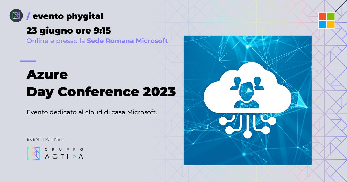 ActivaGruppo's tweet image. 📎 #SaveTheDate | Anche quest'anno il Gruppo Activa è event partner dell'#AzureDay Conference 2023, la conferenza gratuita, targata @Microsoft, in programma venerdì #23giugno a partire dalle 9.15.
Per visualizzare l'agenda e gli speaker, cliccate qui ➤ azureday.it/agenda
