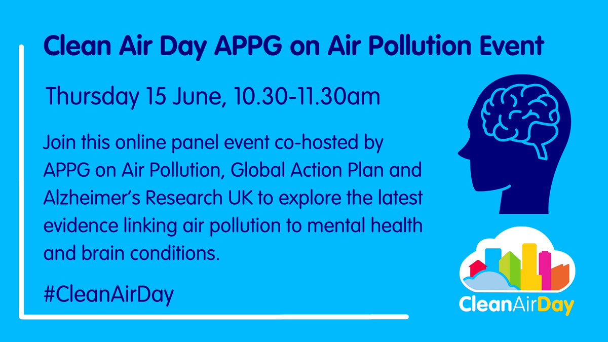 Clean Air Campaign (@cleanairdayuk) on Twitter photo Cleaner air can bring a wide range of benefits - including better brain health & reduced rates of #dementia.
At 10.30 this #CleanAirDay, Professor Frank Kelly discusses key research from the Committee on the Medical Effects of Air Pollution <a href="/ERGImperial/">Environmental Research Group</a> <a href="/UKHSA/">UK Health Security Agency</a> <a href="/APPGairpoll/">APPG Air Pollution</a> Cleaner air can bring a wide range of benefits - including better brain health & reduced rates of #dementia.
At 10.30 this #CleanAirDay, Professor Frank Kelly discusses key research from the Committee on the Medical Effects of Air Pollution <a href="/ERGImperial/">Environmental Research Group</a> <a href="/UKHSA/">UK Health Security Agency</a> <a href="/APPGairpoll/">APPG Air Pollution</a>