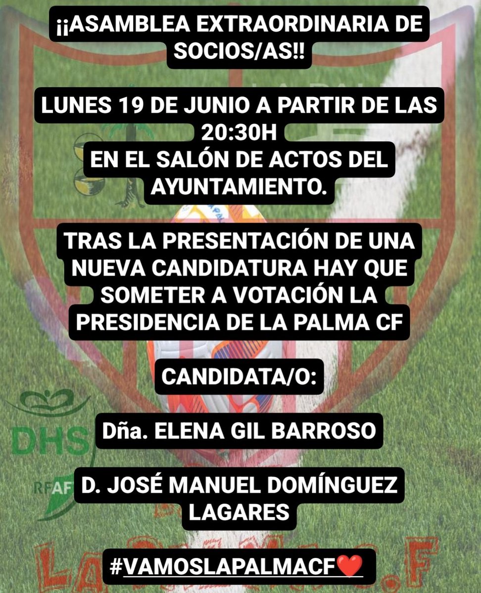 LaPalmaCF's tweet photo. ¡¡ASAMBLEA EXTRAORDINARIA DE SOCIOS/AS!! 

¡¡TU VOTO CUENTA!!

#VAMOSLAPALMACF❤️ https://t.co/NNFqCnK2Ck