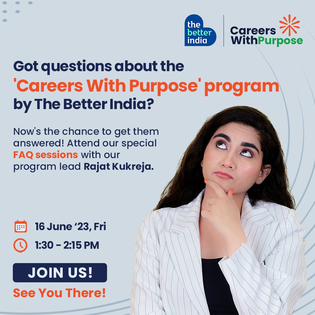 Calling all dreamers and change-makers!

Join us this Friday, June 16th, from 1:30 pm to 2:15 pm for an exclusive FAQ session on Careers with Purpose in the Social Impact Space.

#CareersWithPurpose #SocialImpactSpace #MentorshipMatters #FAQSession