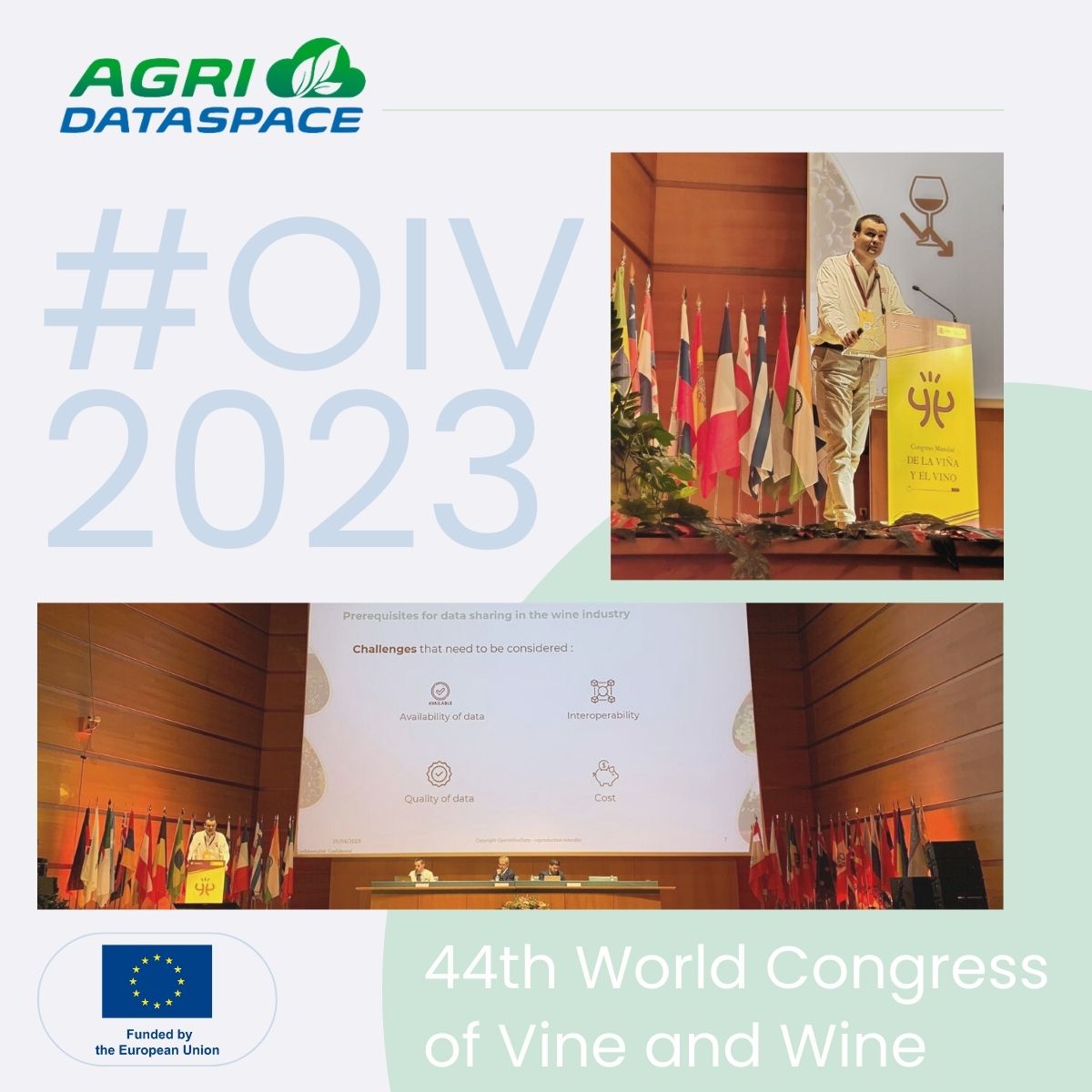 🍇🍷Exciting days at #OIV2023! 

Agdatahub had the opportunity to contribute to the discussions on digitalisation in the wine industry.

🎉The insights we gained fuel our efforts to pave the way for the EU #dataspace for Agriculture!

#digitaleuropeprogramme #researchimpacteu