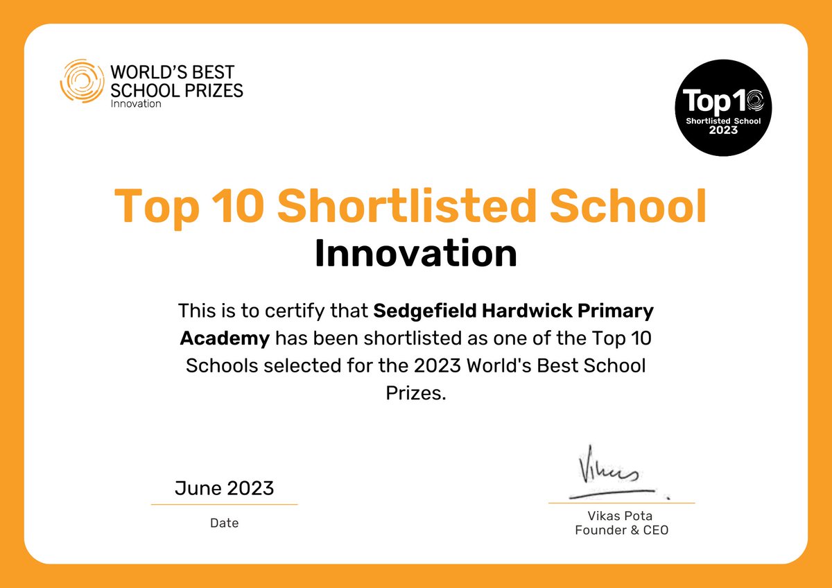 JUST ANNOUNCED!

Sedgefield Hardwick are one of the Top 10 Most Innovative Schools in the World.

Awarded by The World’s Best School Prizes – the most prestigious education awards in the world. 

#StrongSchools  #BestSchoolPrizes @LaidlawST @BestSchoolPrize