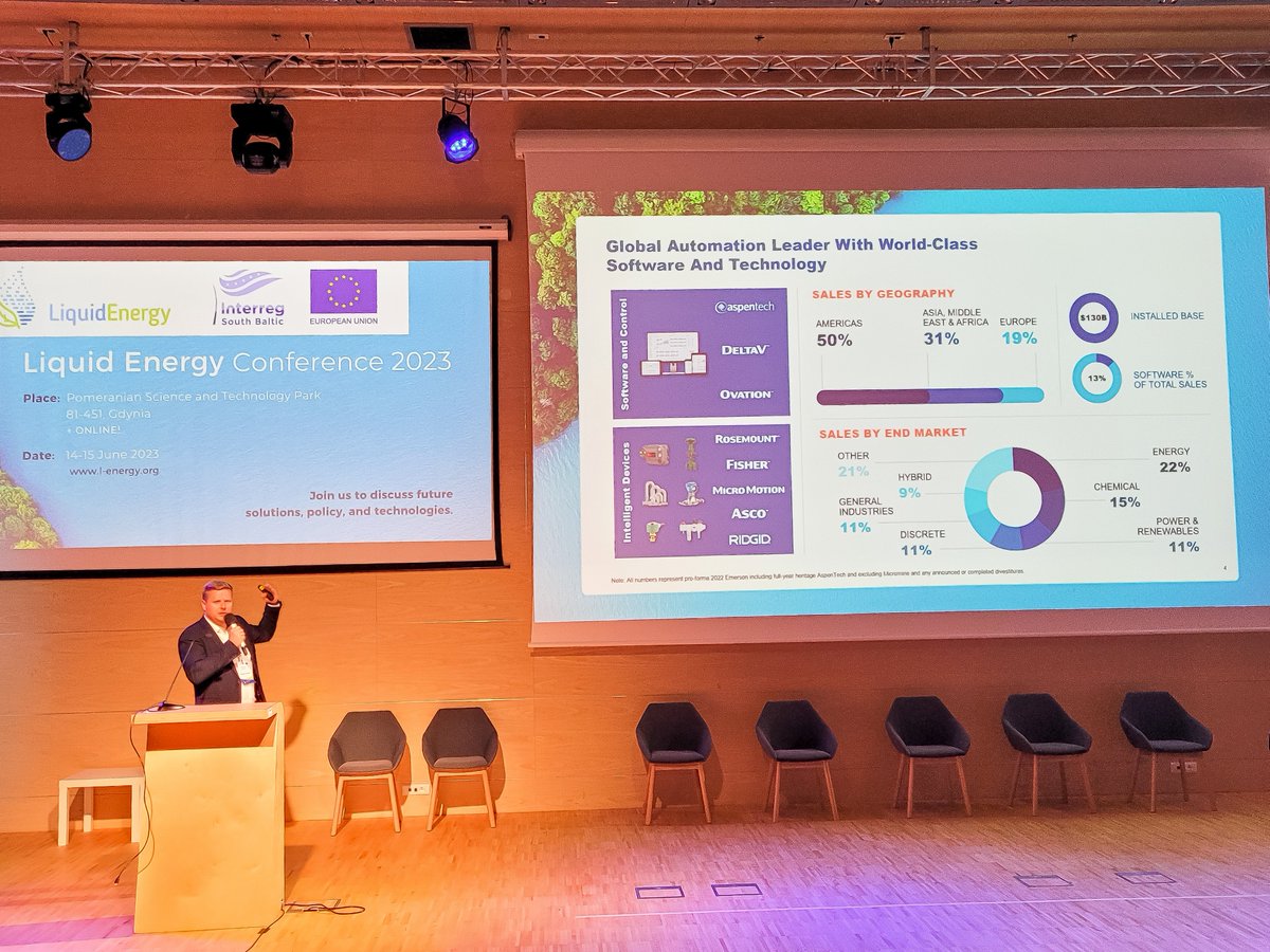 We've started second the day of the #LiquidEnergyConference2023! 😎

One of our speakers is Algirdas Cebatorius, Emerson Automation Solutions (Lithuania). 

👉 If you can't join us in <a href="/PPNT_Gdynia/">Pomorski Park N-T</a>, don't hesitate to watch the livestream per link: tiny.pl/cmtz9.