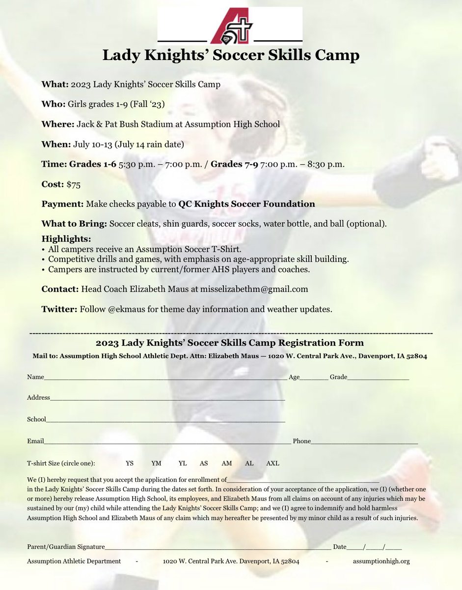 2023 Soccer Camp registrations and payments can now be submitted using this Google form link. Get your athlete(s) signed up today ♥️⚽️♥️⚽️

forms.gle/uwpCGgyoVkkNh8…

<a href="/LHulsbrink/">lyvia hulsbrink</a> <a href="/PiperSeberg/">Piper Seberg</a> <a href="/annika_kotula/">annika kotula</a> <a href="/DorseyDru/">Dru Dorsey</a> <a href="/AnikaEkstrom/">Anika Ekstrom</a>  <a href="/nataly_Bahns10/">Nataly Bahns</a>