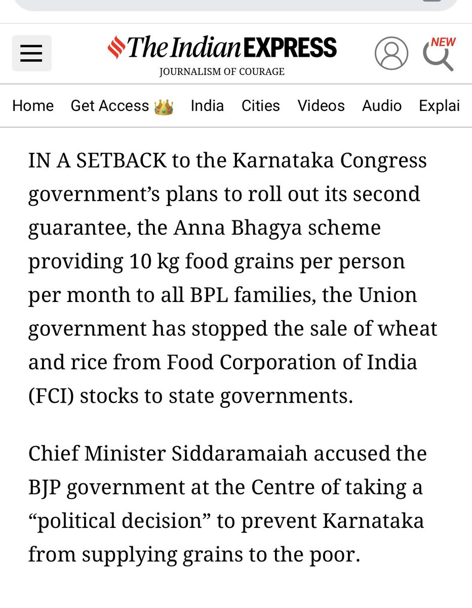rssurjewala's tweet photo. The Anti Poor BJP & inimical stance of PM Modi stands exposed as Modi Govt denies sale of rice by puppet #FCI to Congress Govt in #Karnataka !

Congress Guarantee of “Anna Bhagya” is to supply of Free Rice of 10 KG per person to every BPL family of Karnataka.

The beneficiaries would be 1.28 CR families or nearly 4.42 Cr people.

Congress Govt is ready to pay the FCI ₹11,000 CR for supply of rice. However, Modi Govt has directed the FCI to not sell rice to Congress Govt in Karnataka.

FCI has stocks of rice that it wants to sell in ‘open market’ to big traders but not to Karnataka Govt. This establishes the enmity of BJP & Modi Govt towards SC’s, ST’s, OBC’s & poor, who voted out the corrupt BJP.

Question is -

1. Can the PM & BJP be so blinded by their defeat that they deny food grain to the poor?

2. Why is FCI permitted to sell rice in ‘Open Market’ to traders but has been prohibited from selling to States at the economic price after due payment? 

Isn’t the only reason to stop the Congress Govt in Karnataka from supplying free rice to BPL families, the SC’s, ST’s, OBC’s and poor?

3. Isn’t it too much of a coincidence that Congress Govt asked the FCI to sell it rice for the poor on payment and the very next day, the Modi Govt directed that FCI should not sell rice to States but only to traders in the ‘Open Market’?

4. Which is the cartel of big traders who is being sought to be helped by Modi Govt and BJP by denying rice to poor?

5. Why are the Union Ministers and M.P’s of Karnataka ‘mum’ on this brazen discrimination and denial of rice to SC’s, ST’s, OBC’s and poor? Do they have right to continue even for a single day as Ministers and M.P’s? Why should they not immediately resign for betraying 6.5 Cr Kannadigas?

6. Why has the State BJP “taped its mouth” over such blatant denial of free rice to SC’s, ST’s, OBC’s and poor? Does their silence mean that they are the ones who nudged and pleaded with Modi Govt to issue the anti poor order for denial of sale of rice by FCI to Karnataka?

7. Why is BJP’s “B Team”, the JD(S) silent on this anti poor and anti Karnataka policy decision of Modi Govt?

KANNADIGAS DEMAND ANSWERS!

Let it be remembered that despite road blocks put by BJP, Congress will implement “Anna Bhagya” but Kannadigas will not pardon State BJP Leadership or Modi Govt for its enmity towards the SC’s, ST’s, OBC’s and the poor.