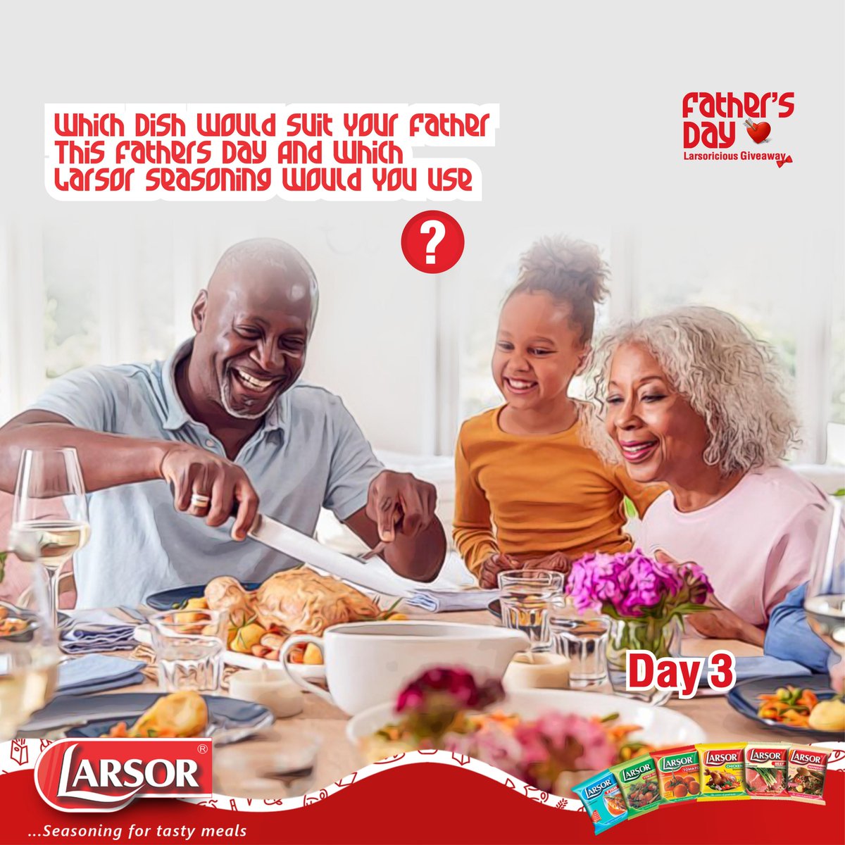 LarsorSeasoning's tweet photo. 🌟It's Day 3 of our #FathersDayWithLarsor
You MUST be following @larsorseasonings on Facebook, Twitter and Instagram
Drop your response >Tag 5 friends >Repost
Swipe for T&amp;C
A bag full of our Spices, Seasonings, Grains, Dehydrated Vegetables and Beverages worth N20,000 to be won. https://t.co/5Q4tOrAsHm