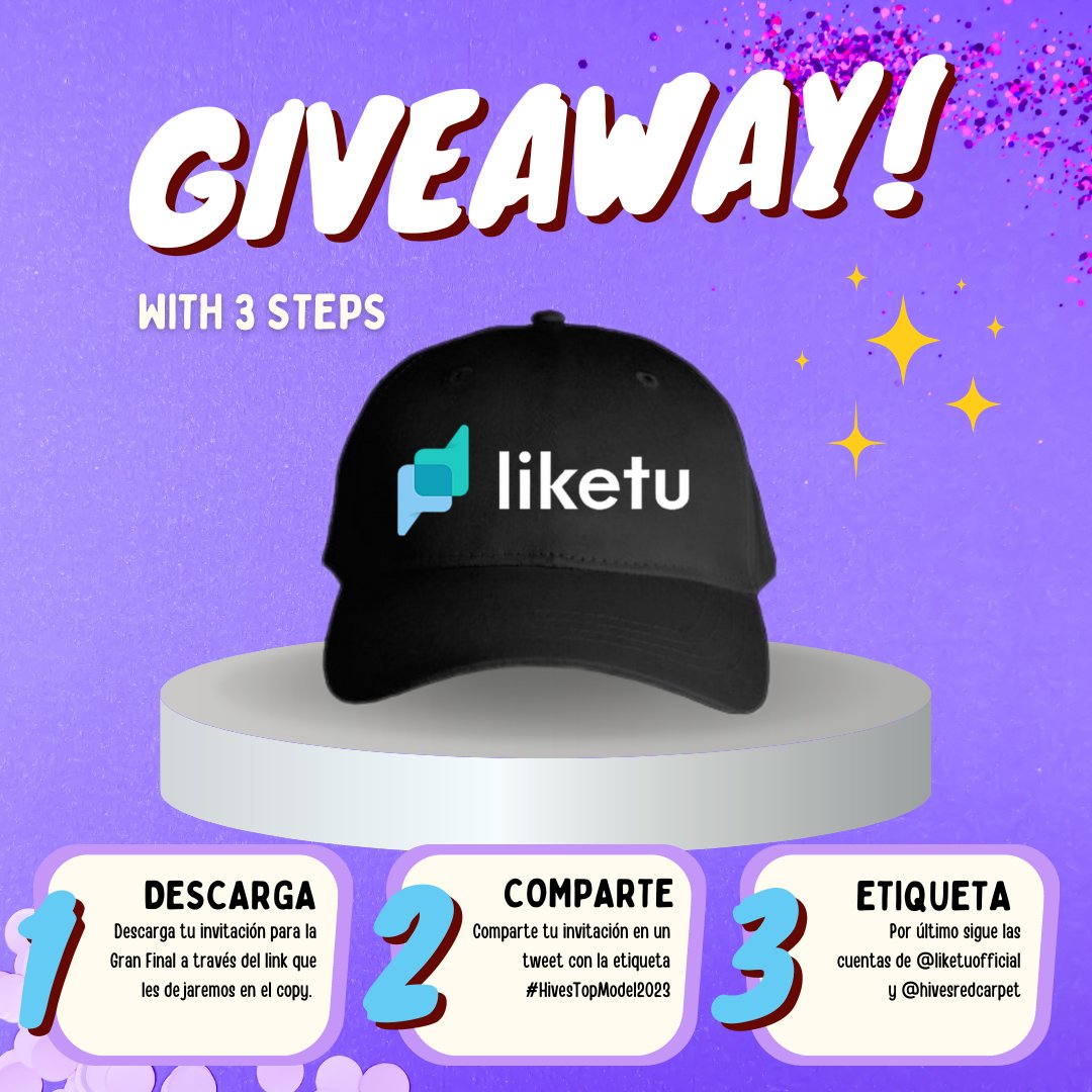 Hivesredcarpet's tweet photo. 🎁 GIVEAWAY GORRA LIKETU POR 24 HORAS:
📢 Participa y gana una gorra Liketu siguiendo todos los pasos en la imágen.
📲 Descarga tu invitación: https://t.co/I9KpbvOg85
✅ El ganador será anunciado el día de mañana y lo estaremos contactando para los detalles del envío. https://t.co/hohly31Jig