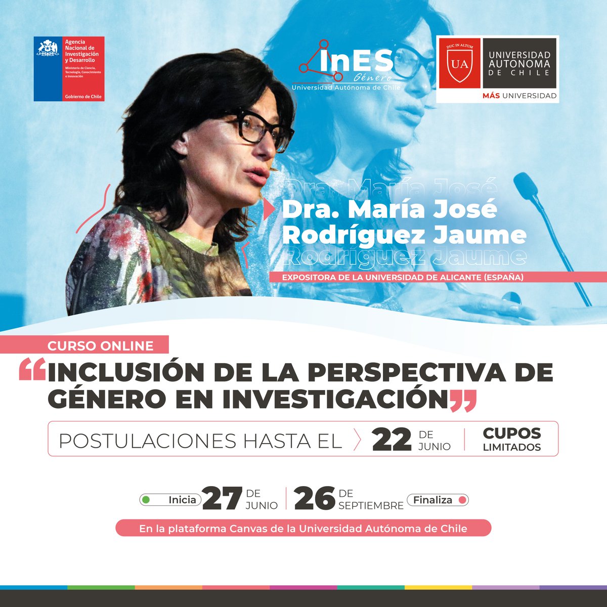 UAinvestigacion's tweet photo. Atención investigadoras/es de la @autonomadechile 
@umayor @UAtacama @UTarapaca 

Abiertas las inscripciones para el curso "Inclusión de la #perspectivadegénero en la #investigación" dirigido a todas las áreas disciplinares

Postula hasta el 22 de junio

https://t.co/lp5TGFuMEG https://t.co/HoayIZNLFo