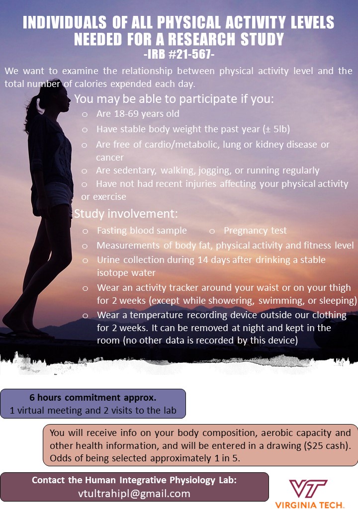 New age ranges to participate in our <a href="/virginia_tech/">Virginia Tech</a> study: from 18 to 69!!! Take a look at our flyers and emails us if you are interested: vtultrahipl@gmail.com <a href="/VTHNFE/">Virginia Tech HNFE</a>