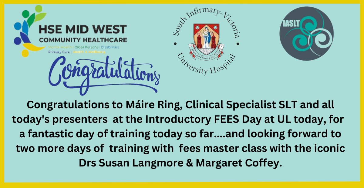 IASLT (@iaslt) on Twitter photo Congratulations to all the HSE MID WEST CH and SIVUH, Cork SLT Teams involved in organising today's brilliant event and looking forward to so much more tomorrow and Saturday !!!
<a href="/monsclancy/">Monica Clancy SLT</a> #HSCPDeliver #MWCHFEES
<a href="/maire_ring/">Maire Ring</a>
#IASLTCPD Congratulations to all the HSE MID WEST CH and SIVUH, Cork SLT Teams involved in organising today's brilliant event and looking forward to so much more tomorrow and Saturday !!!
<a href="/monsclancy/">Monica Clancy SLT</a> #HSCPDeliver #MWCHFEES
<a href="/maire_ring/">Maire Ring</a>
#IASLTCPD