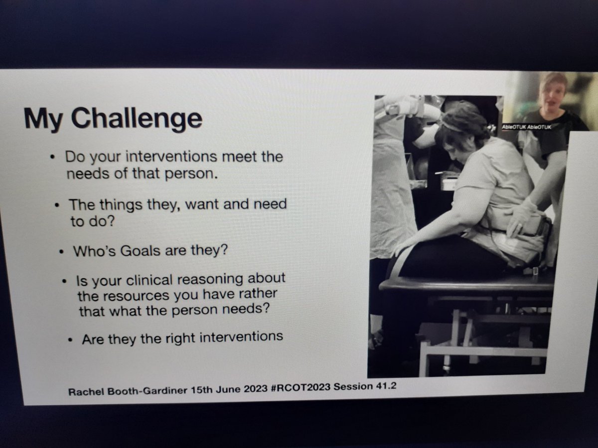 Thank you @OT_rach for sharing your story and challenging us all to think about our practice. People's own goals should always be the focus #RCOT2023 @theRCOT