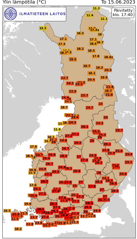 Torstain korkein lukema nousi 28,8 asteeseen Espoon Nuuksiossa.🥵 Jospa huomenna 30 astetta menisi rikki🤔 #ylesää