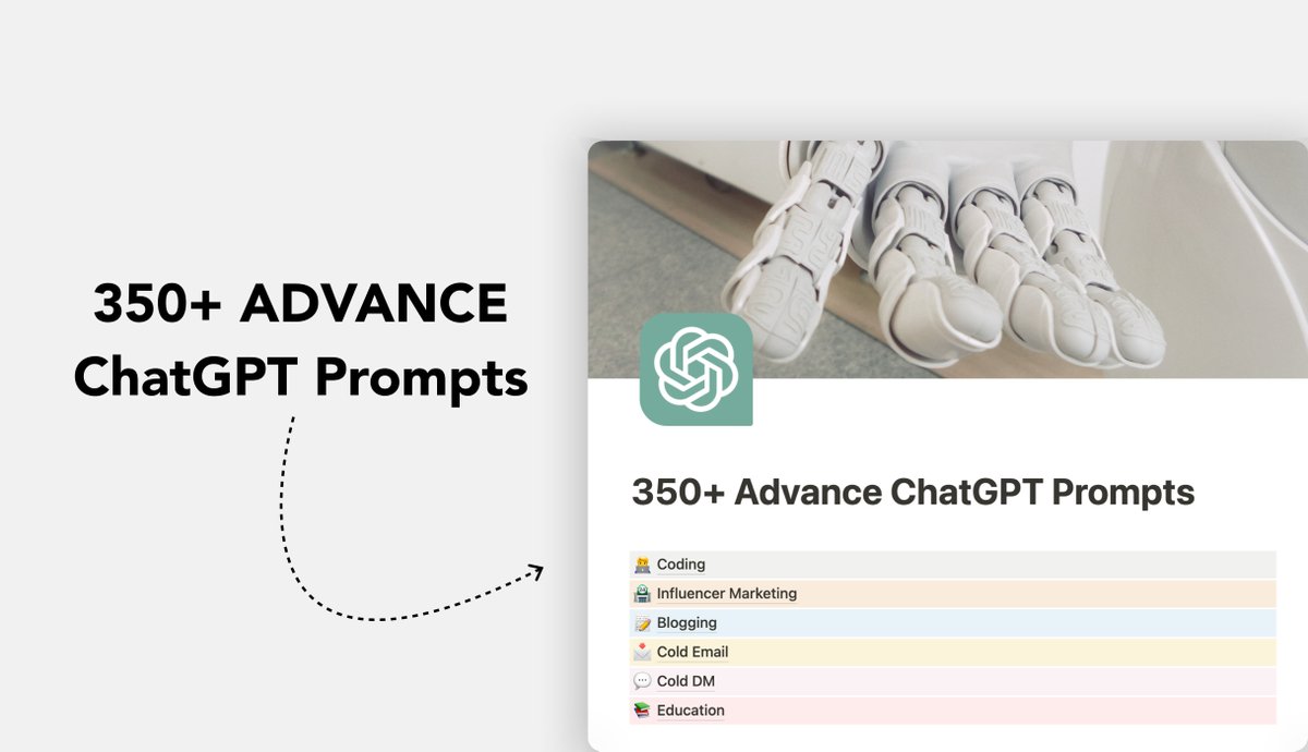 Anurag_Creates's tweet image. AI has taken over the WORLD
If you aren't using it you will lag behind
Hence I have made a resource to help you harness its power: 350+ ADVANCE ChatGPT Prompts
It's FREE for 24hrs
Just
1. Follow me (so that I can DM)
2. Retweet
3. Like & Comment
I'll send it to you for FREE