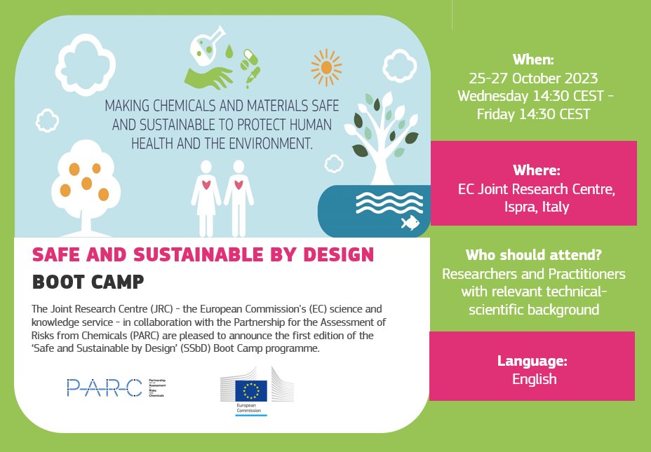 Ready to go on an adventure?

Join the very first Safe and sustainable by design Boot Camp and become a trained member of our community implementing the SSbD framework.

🗓️ 25-27 October 2023

📍JRC Ispra, Italy

Registrations are open: europa.eu/!v3BWnc