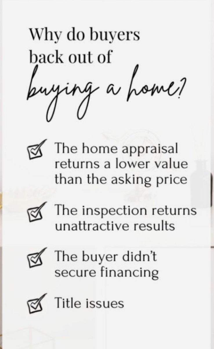 Why do buyers back out of buying a home?

#homebuying, #newhome, #housingmarket, #realestatemarket, #kw, #kgre, #bestofzillow, #premieragent, #toprealestateteam,, #whoyouworkwithmatters