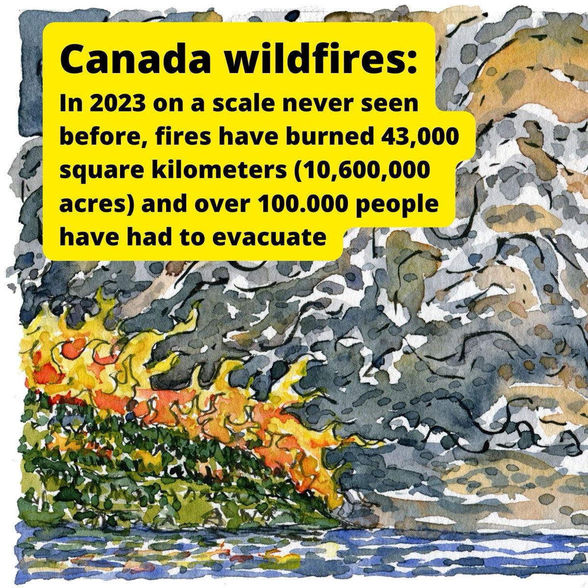DrawnJournalism's tweet photo. Canada wildfires:
a strong warning that climate emergency is no longer a possible future scenario, but the scary reality of today we need to act on fast, and on a global scale
#wildfirescanada #ClimateEmergency #canada #drawnjournalism #globalwarming #Incendie https://t.co/fkDSVVyP1F
