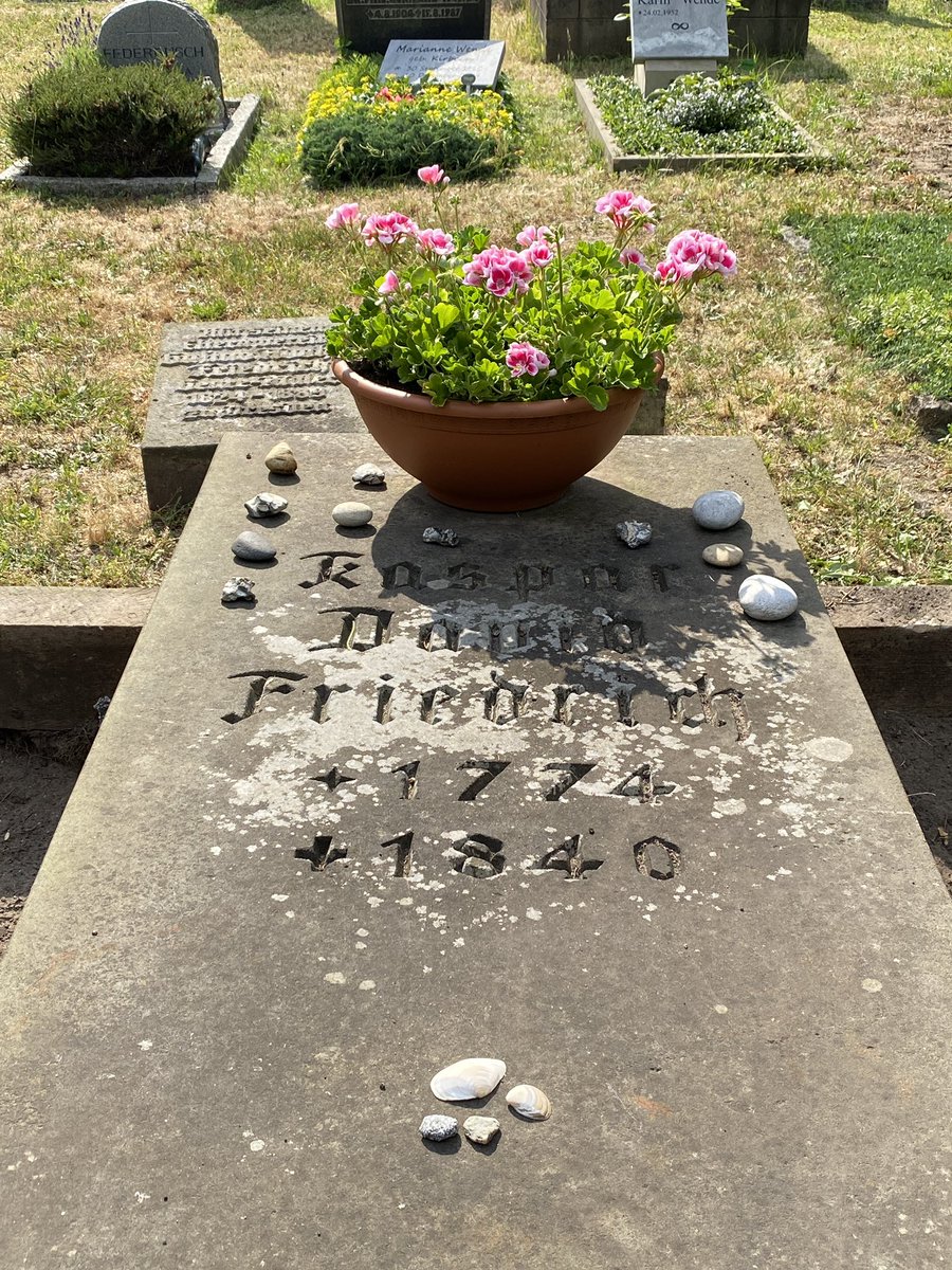 WitkowskiViktor's tweet photo. I did not anticipate being moved standing in front of #caspardavidfriedrich ‘s grave in Dresden, but I was. The small tokens left behind on his grave, a flower pot, shells from the coast and river stones, seemed to bridge the past and present in a touching way. https://t.co/zXBB3AY43t