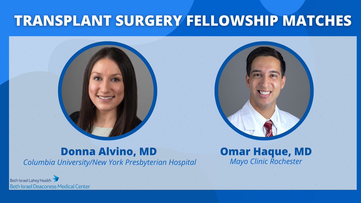 BIDMC Department of Surgery (@bidmcsurgery) on Twitter photo Congratulations to our surgical residents <a href="/DonnaAlvinoMD/">Donna Alvino, MD</a> and <a href="/Omar_Haque/">Omar Haque, MD MPH</a> on their outstanding transplant surgery fellowship matches! 🎉
#BIDMC #fellowship #match2023 #transplantsurgery Congratulations to our surgical residents <a href="/DonnaAlvinoMD/">Donna Alvino, MD</a> and <a href="/Omar_Haque/">Omar Haque, MD MPH</a> on their outstanding transplant surgery fellowship matches! 🎉
#BIDMC #fellowship #match2023 #transplantsurgery
