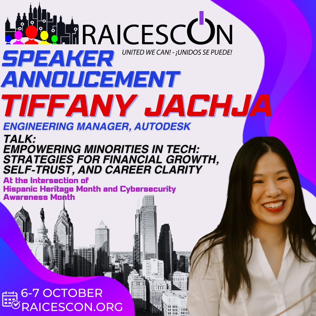 RaicesCyberOrg's tweet photo. You asked! Yes, Tiffany Jachja Is Speaking at #RAICESCON2023 !!! Welcome to the RaicesCyberOrg Family! Come join us, GET YOUR TICKETS NOW: https://t.co/po4L0Xt5TP #thankyou @TiffanyJachja https://t.co/2ZdDZdmJbc