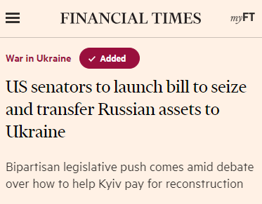 HUGE: At long last, Congress introduces bill to confiscate $350 billion in russian sovereign assets to hand over to Ukraine. So badly needed for so long