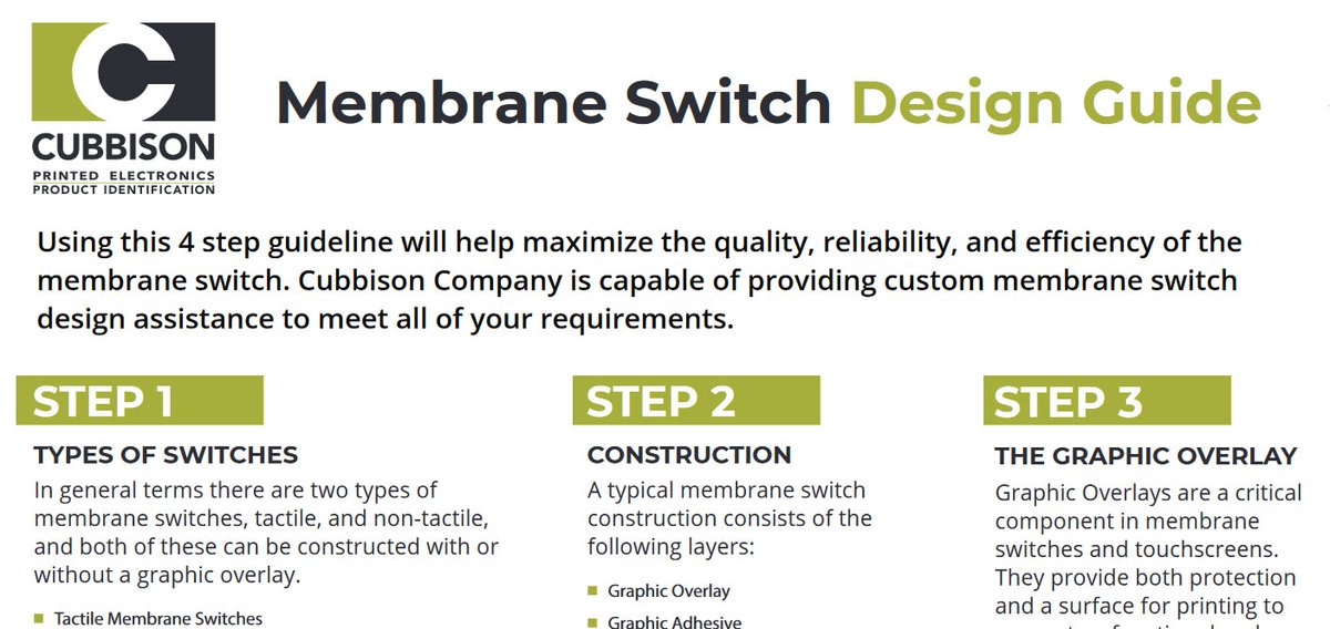 CubbisonCo's tweet image. Our design and engineering experts have created the Membrane Switch Design Guide to demonstrate how a complex #electriccircuit can be constructed in the form of a flexible and space-efficient #membraneswitch. bit.ly/3MAeANC  #flexibleelectronics