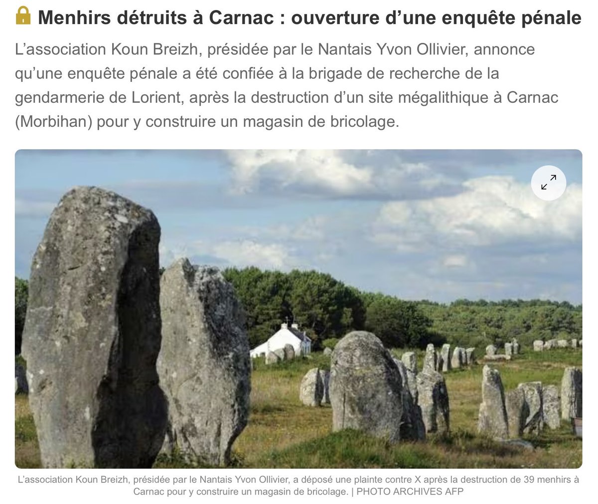 EricMorillot's tweet photo. Tiens selon @OuestFrance il y a maintenant une enquête pénale ouverte…
La mairie de Carnac va-t-elle invoquer un harcèlement de la part de la brigade de recherche de la gendarmerie de Lorient ?
@PascalPraud ou @VenturaAlba vont-ils relayer l’info ? 😉
https://t.co/PLy7QxtHAJ
@yvon_ollivier @SPPEF @MammBreizh @schelcher @OlivierLepick @capgemini @RimaAbdulMalak @UNESCO @UNESCO_fr #menhirs
#TouchePasàMesMenhirs
#BoycottMrBricolage #Carnac