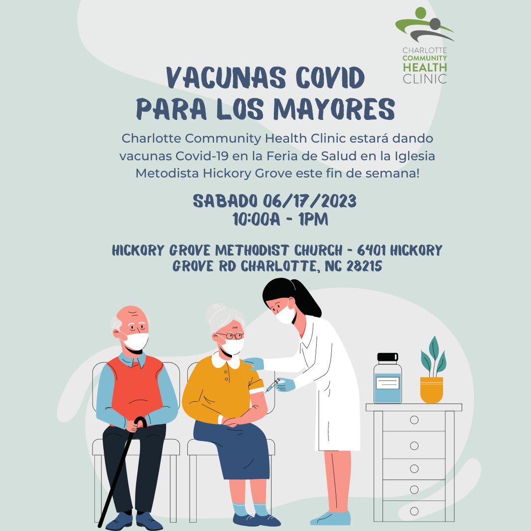 CCHC will be at Hickory Grove Methodist Church's Health Fair. Come out and see us if you have not received your latest booster!

CCHC estará en la Feria de Salud de la Iglesia Metodista Hickory Grove. ¡Venga a vernos si no ha recibido su último refuerzo!