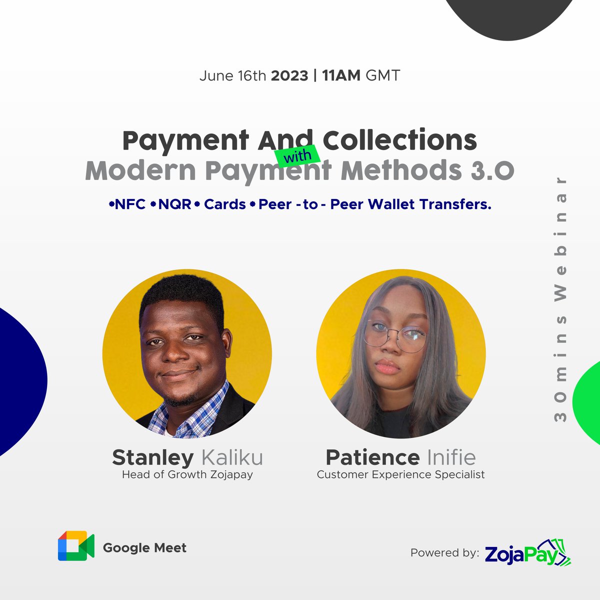 zojapay's tweet photo. Make it a date again with us on our weekly knowledge sharing #webinar where we would be learning about #ModernPaymentMethods like #QRcodeScanToPay #NFCPayments #ZojapayToZojapayPayments and more
Join us and learn how to use this tools
MeetingLink - https://t.co/A2QJHFMPbx https://t.co/hHucM2cCL2
