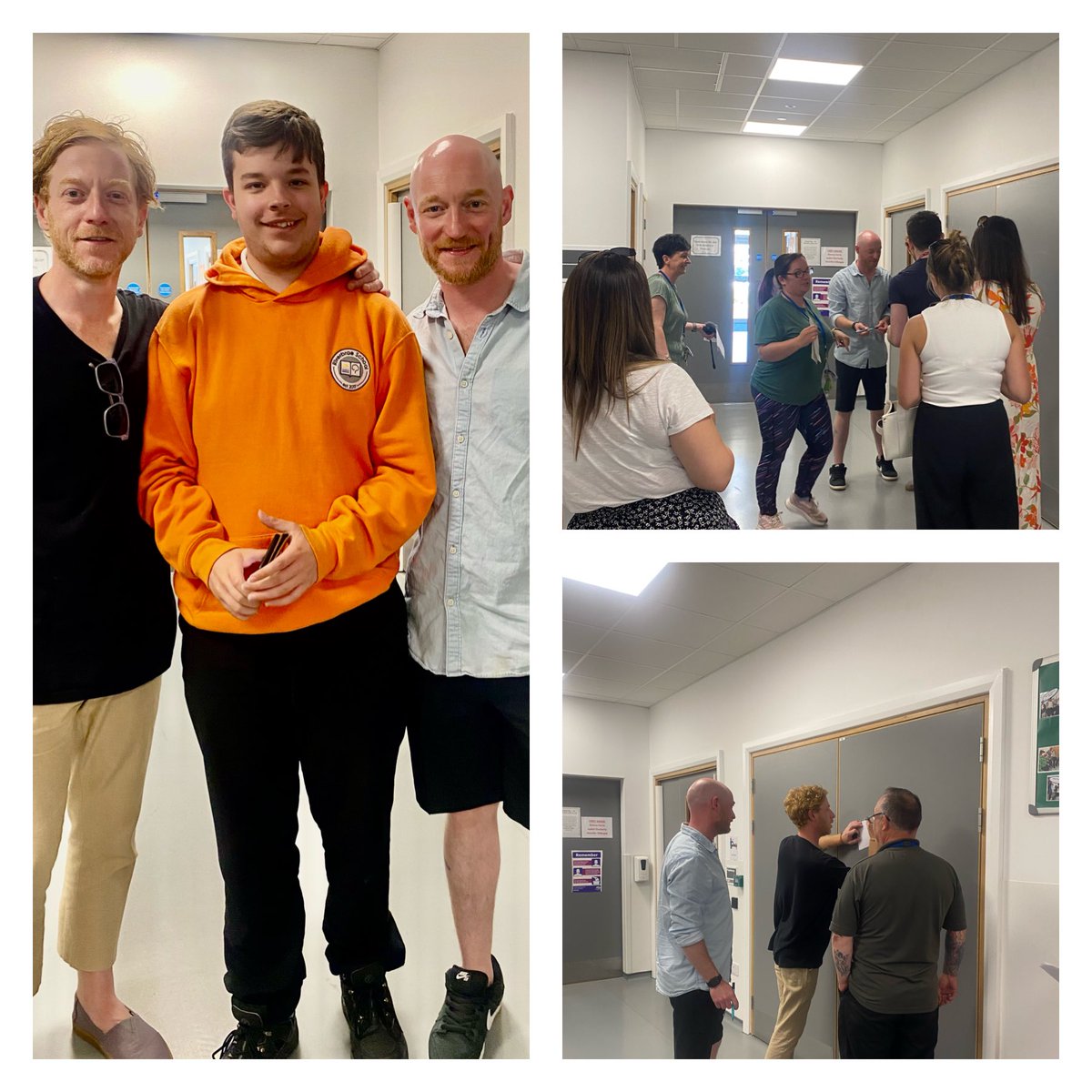 Music therapy with Stella ⁦@nordoffrobbins⁩ has rarely been this popular! Perhaps it was something to do with James & Ben from ⁦@BiffyClyro⁩ who joined our pupils for a music therapy session. One of our leavers joined the line of autograph hunters. Thanks guys!