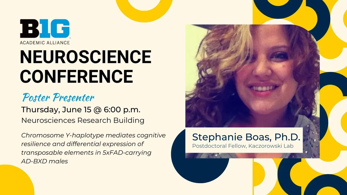 Are you attending the U-M #BigTenNeuroscience conference today? Stop by tonight's Evening Networking/Poster Session in the Neurosciences Research Building from 6-8 p.m. to see #UM_MNI Postdoc 𝗦𝘁𝗲𝗽𝗵𝗮𝗻𝗶𝗲 𝗕𝗼𝗮𝘀, 𝗣𝗵.𝗗.'𝘀 poster! @boas_stephanie  @KaczorowskiLab