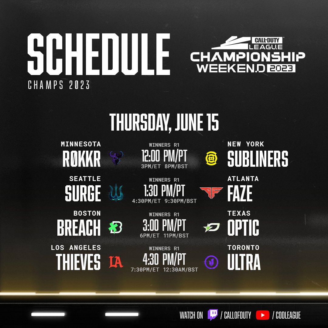 Juggernaut's tweet image. Day 1 Schedule for #CDLChamps 

Who you got? 🤔