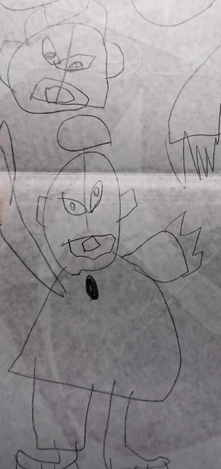 3歳児魯介の絵。 ウルトラマンと おそらくメトロン星人。