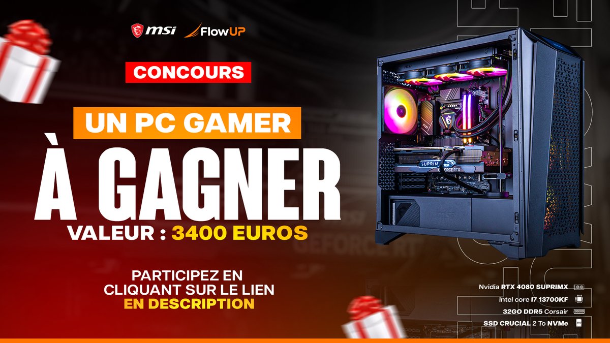 FlowUPofficiel's tweet image. 🎁#concours🎁
Grâce à @msifrance🐉
On vous fait GAGNER 🎁
Un PC Gamer d&apos;une valeur de 3400€ 🚀

👇 Pour participer 👇
gleam.io/ffKjO/concours…

🍀TAS : 25/06/2023 à 18H !