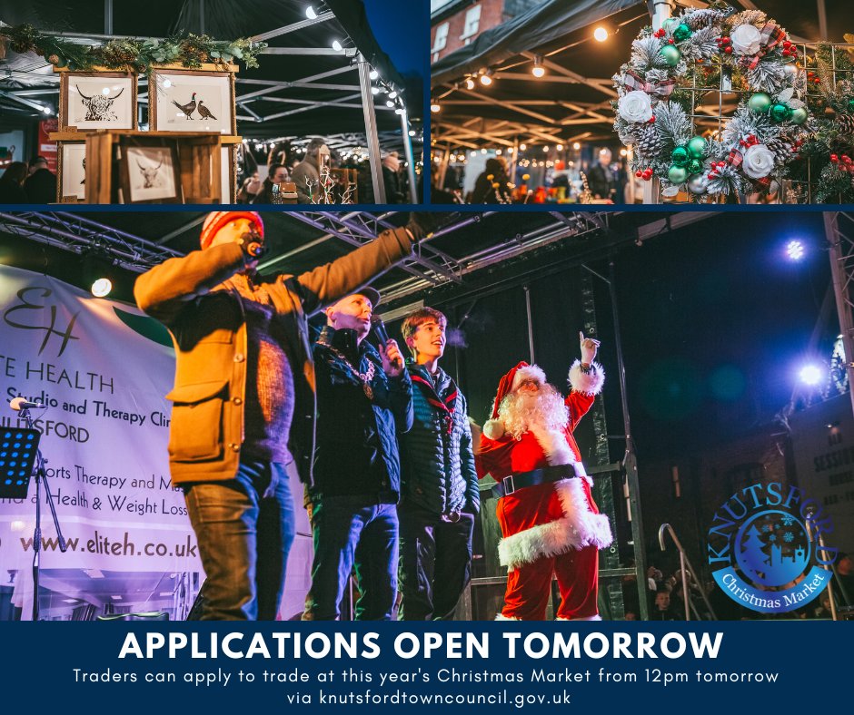 Applications for #Knutsford Christmas Market 2023 open tomorrow! 🎄❄

You can apply via our website, apps should take 5-10 minutes. All info including dates, prices is on the form so please read this carefully!

Applications open from midday here 👇
knutsfordtowncouncil.gov.uk/events/christm…
